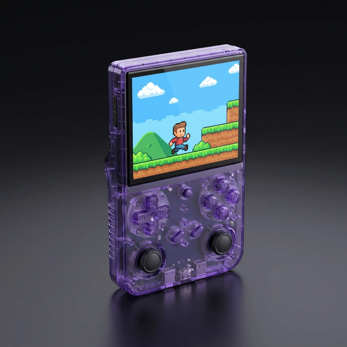 RetroPulse One retro handheld game console, three-quarter studio shot