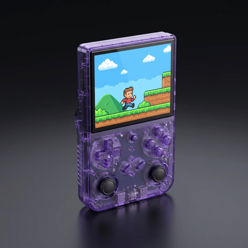 RetroPulse One retro handheld game console, three-quarter studio shot